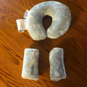 Lullaby Kids plush blue/grey infant neck support & car seat handle holder